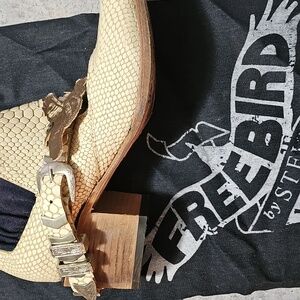 NWT  Freebird by Steven Blade  Snake Ankle Booties Chevron Buckle Cutout  10